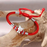 Chinese Zodiac Silver Bracelet Red Rope - Cattle Dog Sheep Rabbit Snake