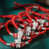 Chinese Zodiac Silver Bracelet Red Rope - Cattle Dog Sheep Rabbit Snake