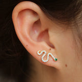Delicate Long Snake Earring with CZ in 925 Sterling Silver