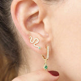 Delicate Long Snake Earring with CZ in 925 Sterling Silver
