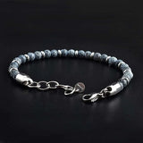 6mm Tiger Eye Hematite Beaded Bracelet Stainless Steel Chain Adjustable