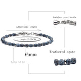 6mm Tiger Eye Hematite Beaded Bracelet Stainless Steel Chain Adjustable