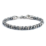 6mm Tiger Eye Hematite Beaded Bracelet Stainless Steel Chain Adjustable