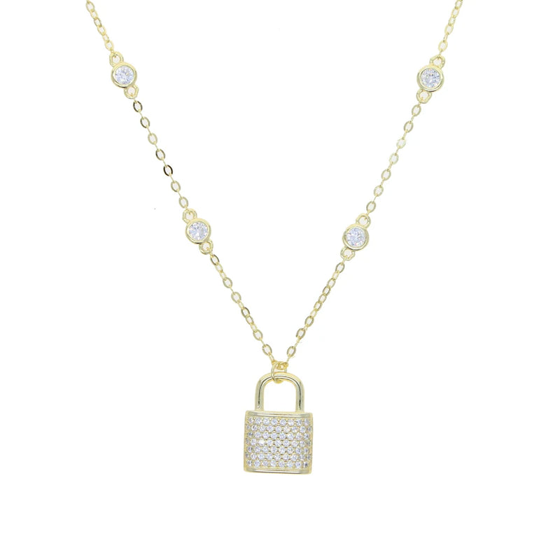 925 Silver CZ Padlock Pendant Necklace For Women