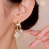 Opal Leaf Dangle Earrings Copper Zircon Pearl Drop Jewelry