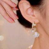 Opal Leaf Dangle Earrings Copper Zircon Pearl Drop Jewelry