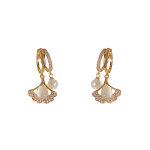 Opal Leaf Dangle Earrings Copper Zircon Pearl Drop Jewelry