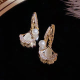 Opal Leaf Dangle Earrings Copper Zircon Pearl Drop Jewelry