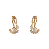 Opal Leaf Dangle Earrings Copper Zircon Pearl Drop Jewelry