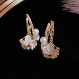 Opal Leaf Dangle Earrings Copper Zircon Pearl Drop Jewelry
