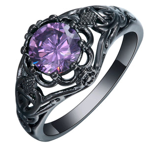 Green CZ Silver Carved Ring for Women Size 5-12