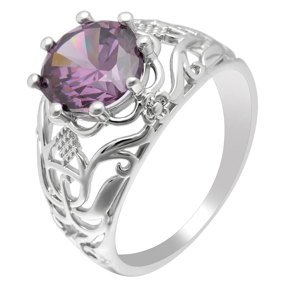Green CZ Silver Carved Ring for Women Size 5-12
