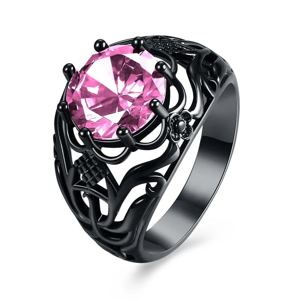 Green CZ Silver Carved Ring for Women Size 5-12