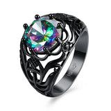 Green CZ Silver Carved Ring for Women Size 5-12