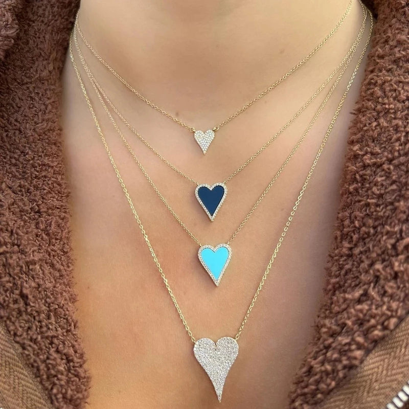 925 Sterling Silver Heart Necklace Minimal Cz Charm Women Jewelry