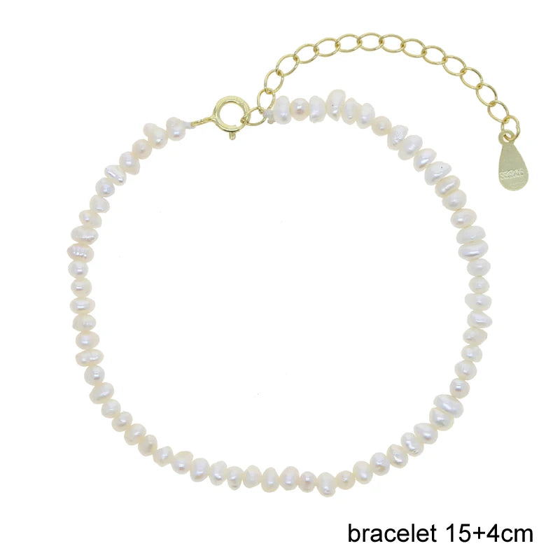 925 Silver Tennis Chain Pearl Bead Charm Bracelet