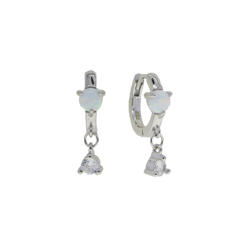 925 Silver Fire Opal Paved Huggie Hoop Earring Wedding Jewelry