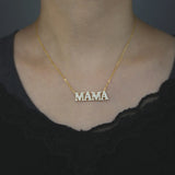 925 Silver CZ MAMA Charm Necklace for Mom - Mother's Gift