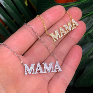 925 Silver CZ MAMA Charm Necklace for Mom - Mother's Gift