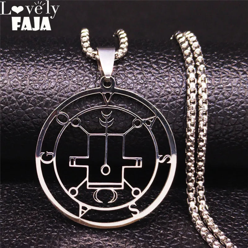 Demon Seal Stainless Steel Chain Necklace Silver Satan VASSAGO N7013