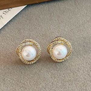 Geometric Spiral Pearl Earrings for Women