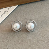 Geometric Spiral Pearl Earrings for Women
