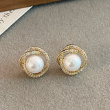 Geometric Spiral Pearl Earrings for Women