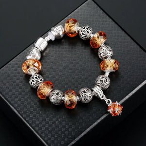 Green Crystal Beads Bracelet Snake Chain Charm Jewelry