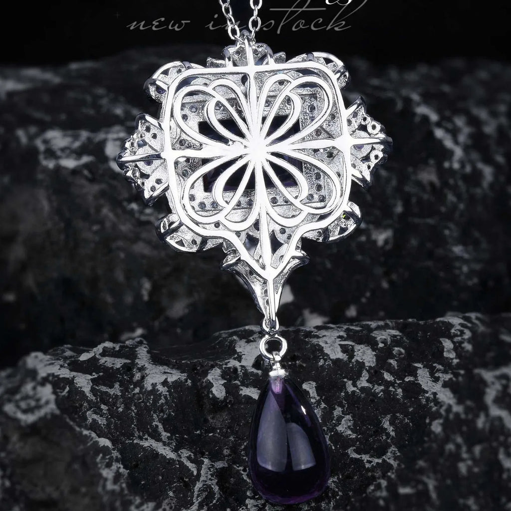 French Vintage Water Drop Necklace 925 Silver Amethyst Pendant
