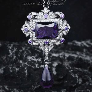 French Vintage Water Drop Necklace 925 Silver Amethyst Pendant