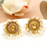 Ethnic Retro Geometric Jhumka Earrings Simulate Pearl Beads Bell Tassel