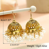 Ethnic Retro Geometric Jhumka Earrings Simulate Pearl Beads Bell Tassel