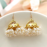 Ethnic Retro Geometric Jhumka Earrings Simulate Pearl Beads Bell Tassel