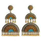 Ethnic Retro Geometric Jhumka Earrings Simulate Pearl Beads Bell Tassel