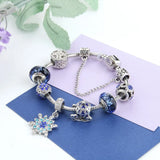 Snowflake Pendant Charm Bracelet Glass Beaded Jewelry