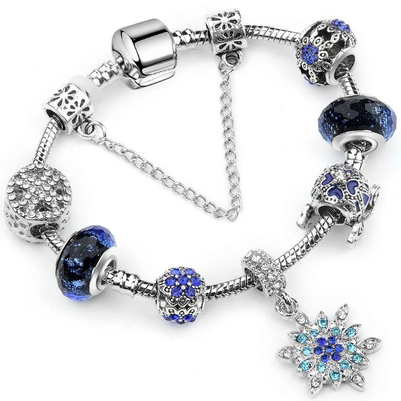 Snowflake Pendant Charm Bracelet Glass Beaded Jewelry