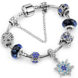Snowflake Pendant Charm Bracelet Glass Beaded Jewelry