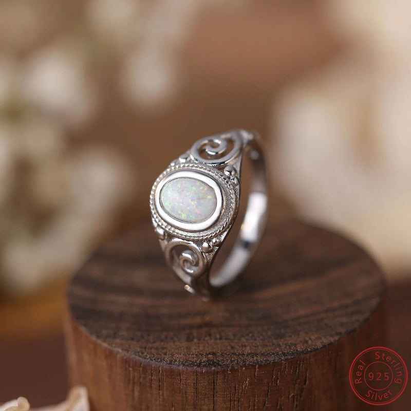 925 Silver Opal Ring Men Women Christmas Gift