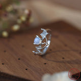European American Bat 925 Silver Moonlight Stone Ring