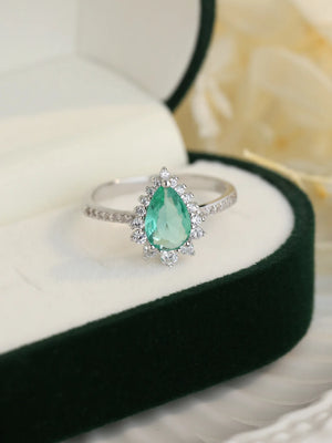S925 Sterling Silver Paraiba Droplet Women's Ring