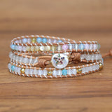 Leather Wrap Bracelets Mixed Stone Beads 3 Strands Bracelet Bohemia Teengirls