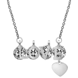 Explosion-shaped Titanium Steel Love Necklace with Zircon Crystal 3 Colors
