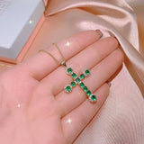 18k Women's Cross Necklace Green Zircon Cross Pendant Necklace