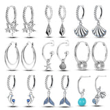 925 Silver Shell Earrings CZ Heart Star Moon Hoop Engagement Jewelry