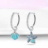 925 Silver Shell Earrings CZ Heart Star Moon Hoop Engagement Jewelry