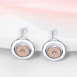 925 Silver Double Circle Zircon Ear Studs Fine Jewelry