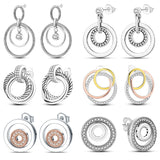 925 Silver Double Circle Zircon Ear Studs Fine Jewelry