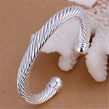 925 Silver Wide Hemp Rope Cuff Bangle Bracelet Gift