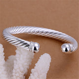 925 Silver Wide Hemp Rope Cuff Bangle Bracelet Gift
