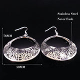 Stainless Steel Flower Statement Earrings Silver Drop Earrings